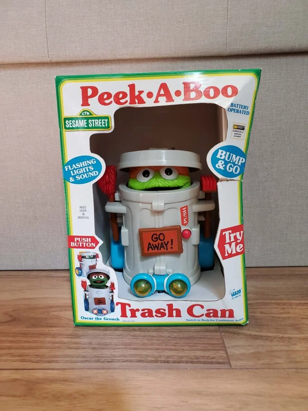 Vintage Sesame Street Oscar the Grouch Peek A Boo Trash Can Illco 1992